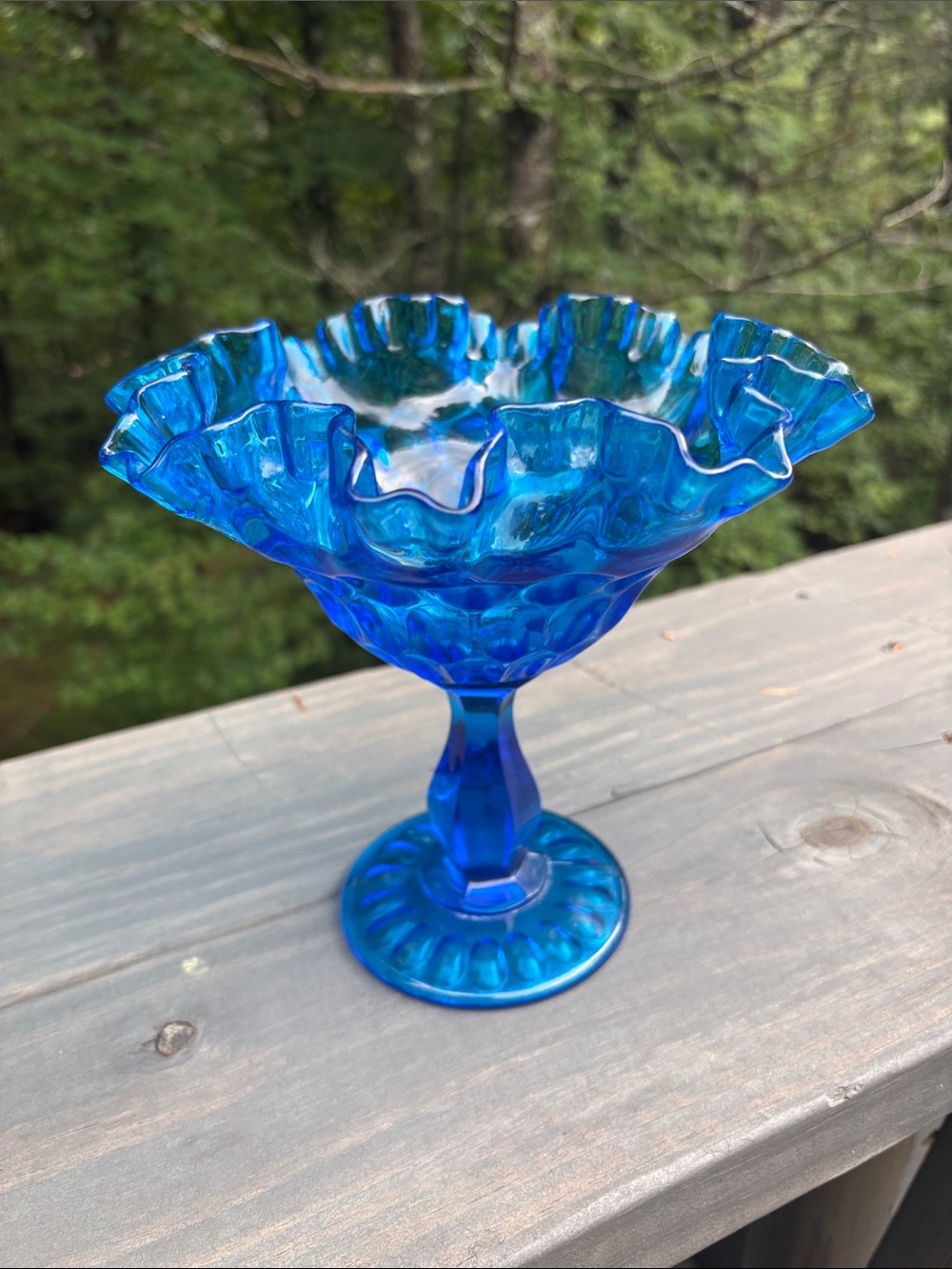 Fenton Blue Ruffled Compote - Picture 3 of 4